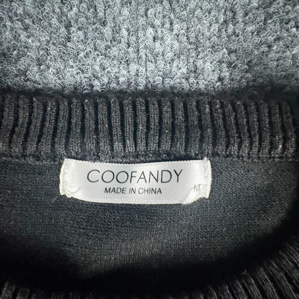 Coofandy‎ Sweater Mens Medium Black Long Sleeve Ribbed Knit Crew Neck Pullover